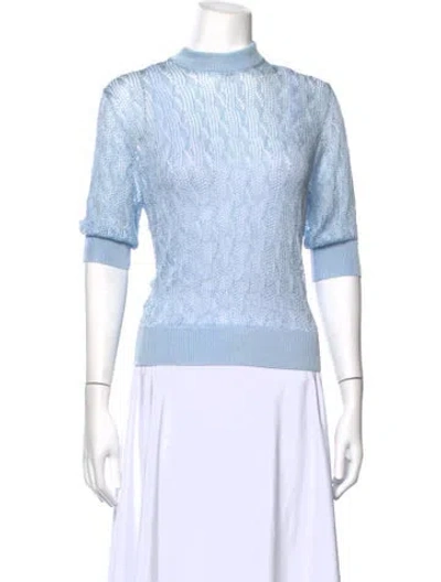 Pre-owned Proenza Schouler White Label Patterned Mock Neck Sweater In Blue