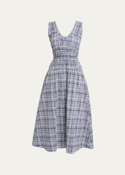 Proenza Schouler White Label Penny Tweed Poplin A-line Midi Dress In Navy Off White