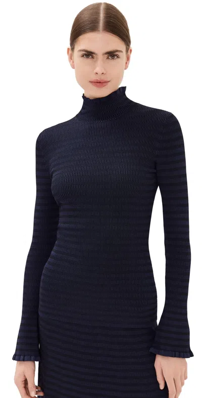 PROENZA SCHOULER WHITE LABEL PHYLLIS TURTLENECK IN GEO KNITS NAVY/BLACK