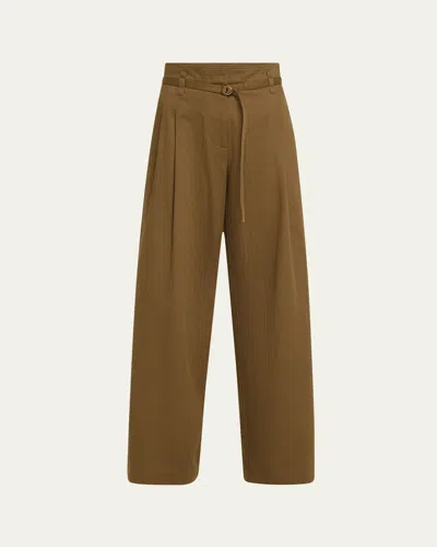 Proenza Schouler White Label Raver Belted Fine Herringbone Pants In Brown