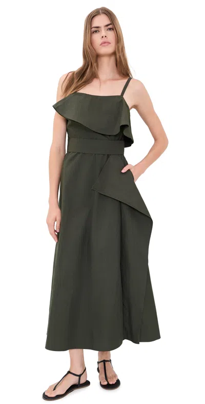 Proenza Schouler White Label Reign Belted Cotton-blend Midi Dress In Green