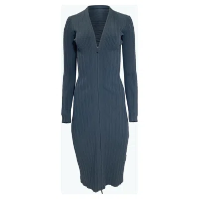 Proenza Schouler White Label Rib-knit Zip-front Cardigan Dress In Blue Viscose