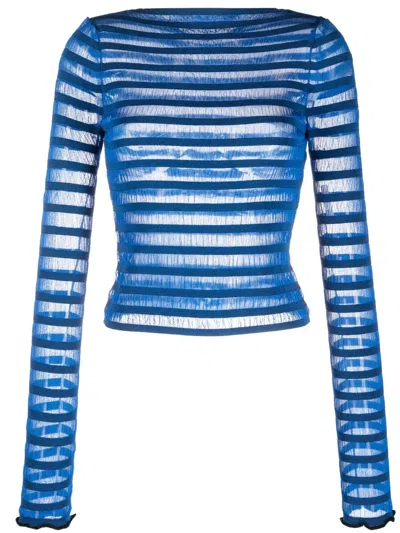 Proenza Schouler White Label Sheer Striped Sweater In Cerulean/black
