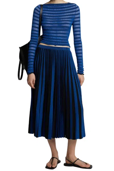 Proenza Schouler White Label Sheer Stripe Knit Skirt In Cerulean In Blue