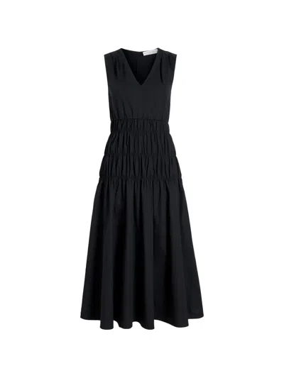 Proenza Schouler White Label Smocked Poplin Midi Dress In Black