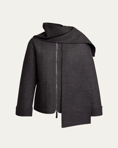 Proenza Schouler White Label Soraya Double-face Wool Jacket With Detachable Scarf In Coal Melange
