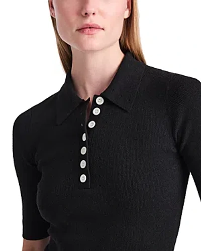 Proenza Schouler White Label Spencer Ribbed-knit Polo Top In Black