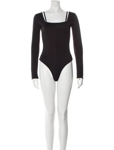 Pre-owned Proenza Schouler White Label Square Neckline Long Sleeve Bodysuit In Black