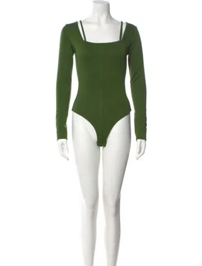 Pre-owned Proenza Schouler White Label Square Neckline Long Sleeve Bodysuit In Green