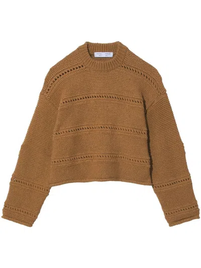 Proenza Schouler White Label Striped Open-knit Crew-neck Jumper In Brown