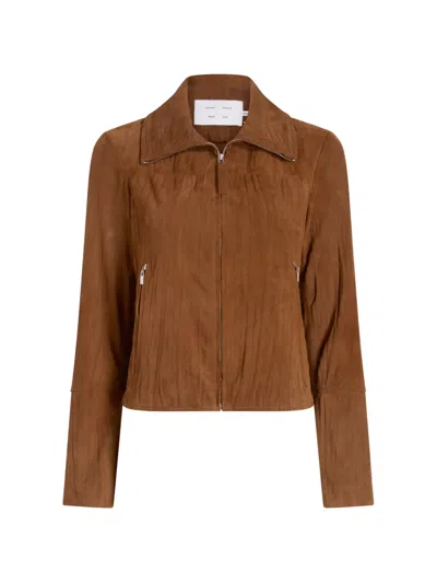 Proenza Schouler White Label Tarin Crinkled Zip Jacket In Brown