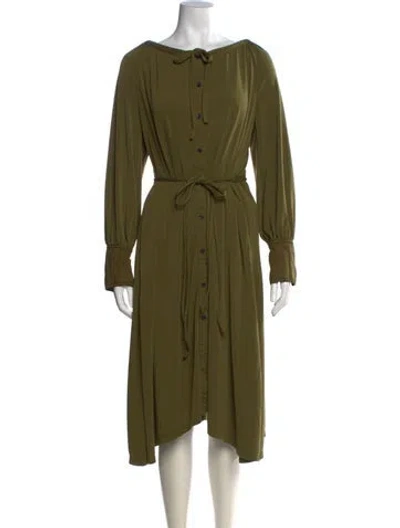 Pre-owned Proenza Schouler White Label Tie Neck Midi Length Dress In Green
