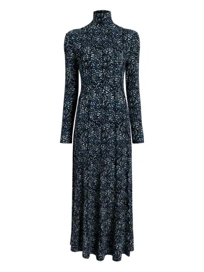 Proenza Schouler White Label Mabel Turtleneck Ruffled Maxi Dress In Blue