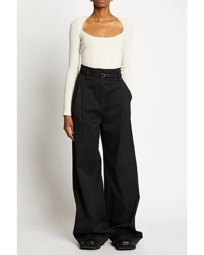 Proenza Schouler White Label Raver Belted Cotton-blend Twill Wide-leg Trousers In Black