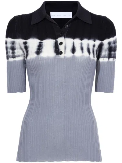 Proenza Schouler White Label Louisa Ribbed Tie-dye Polo Top In Black Ash