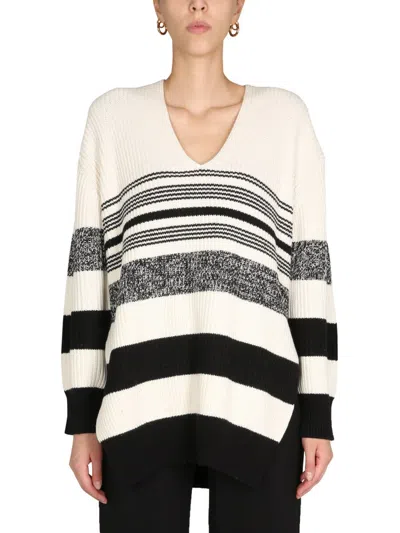 Proenza Schouler White Label Lofty Striped Oversized V-neck Sweater In White