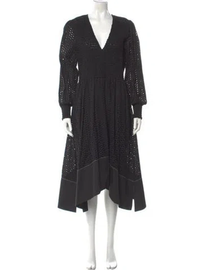 Pre-owned Proenza Schouler White Label V-neck Midi Length Dress In Black