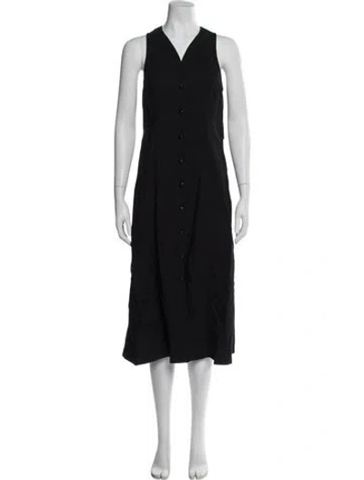 Pre-owned Proenza Schouler White Label V-neck Midi Length Dress In Black