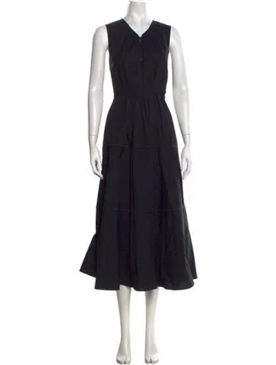 Pre-owned Proenza Schouler White Label V-neck Midi Length Dress In Black