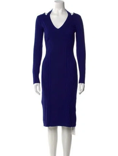 Pre-owned Proenza Schouler White Label V-neck Midi Length Dress In Blue