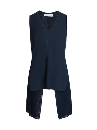 Proenza Schouler White Label Women's Heyde Linen-blend Back Slit Sweater In Blue