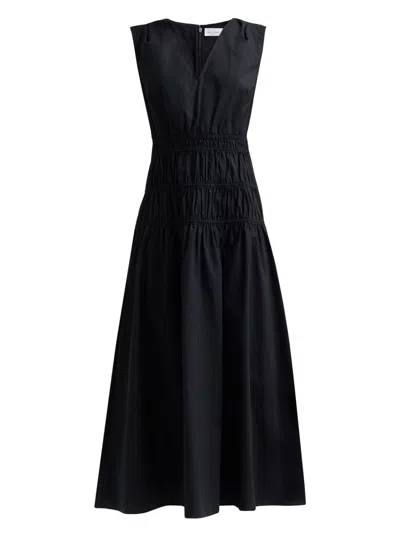 Proenza Schouler White Label Smocked Poplin Midi Dress In Black