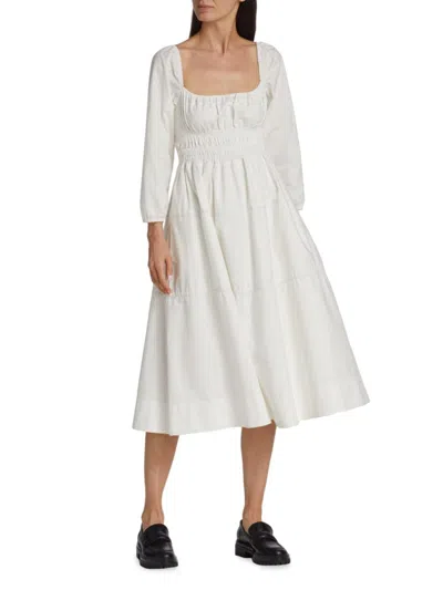 Proenza Schouler White Label Women's Smocked Poplin Midi Dress In White