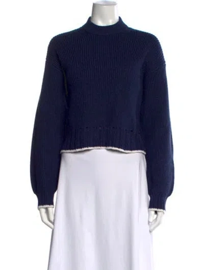 Pre-owned Proenza Schouler White Label Wool Mock Neck Sweater In Blue
