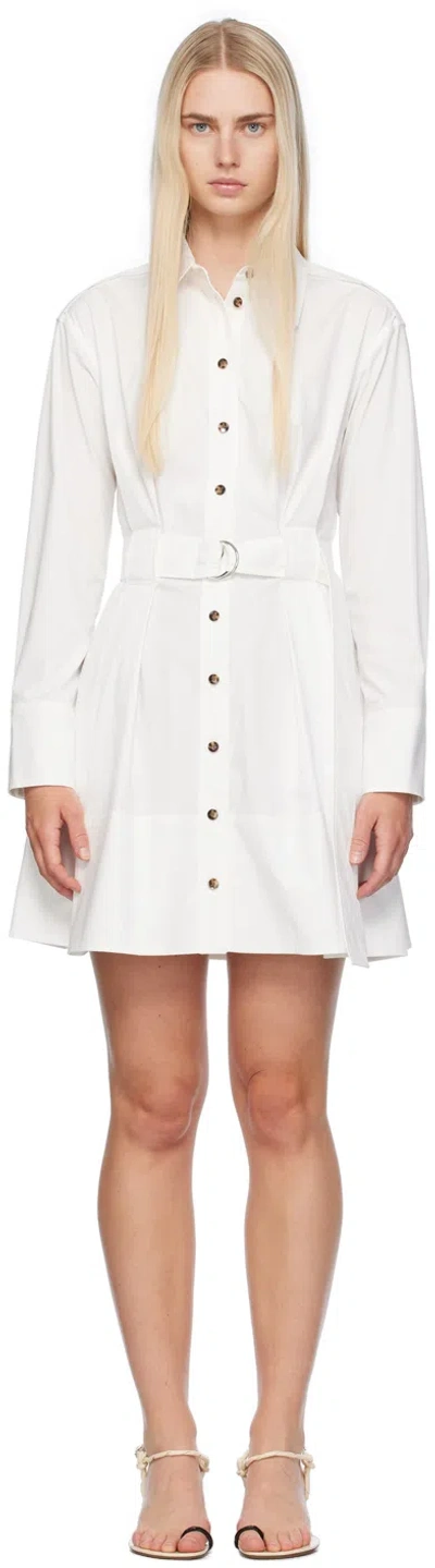 Proenza Schouler Viola Belted Pleated Cotton-blend Poplin Mini Dress In White