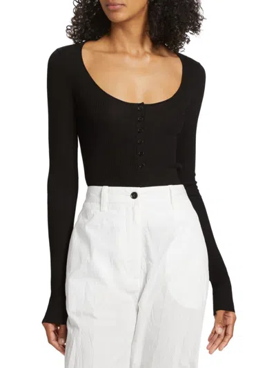 Proenza Schouler Women's Boyd Rib-knit Henley In Black