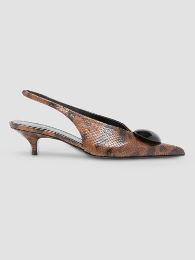 Proenza Schouler Women's Dome Slash 20mm Python-embossed Leather Slingback Pumps In Blackespressomulti