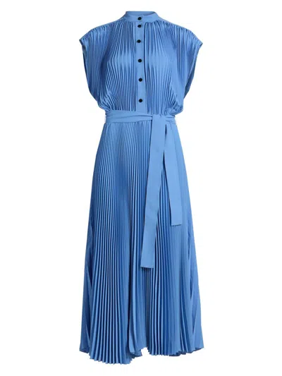 Proenza Schouler Farah Pleated Technical Crepe Midi Dress In Blue
