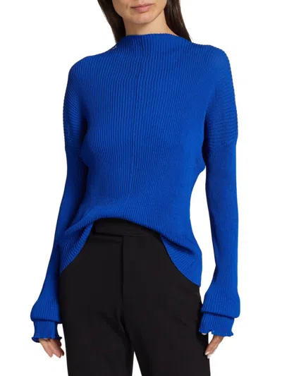 Proenza Schouler Women's Glossy Knit Ribbed Drop Shoulder Top In Cobalt