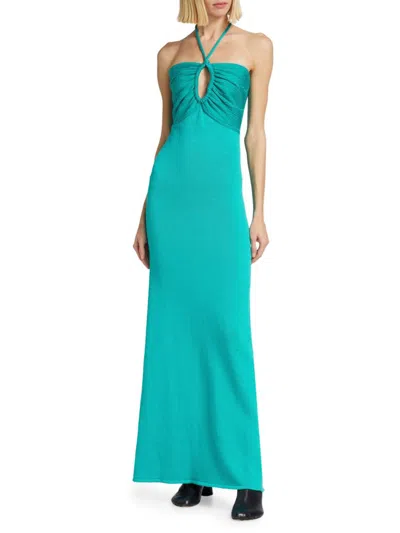 Proenza Schouler Halterneck Knitted Maxi Dress In Teal