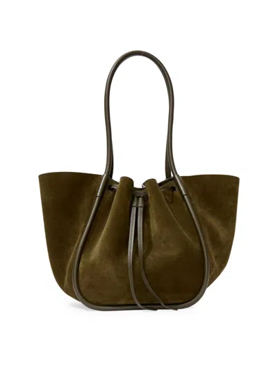 Proenza Schouler Women's Large Ruched Suede Tote In Green