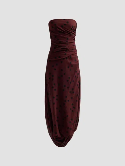 Proenza Schouler Nayara Strapless Gathered Polka-dot Crepe Midi Dress In Brown