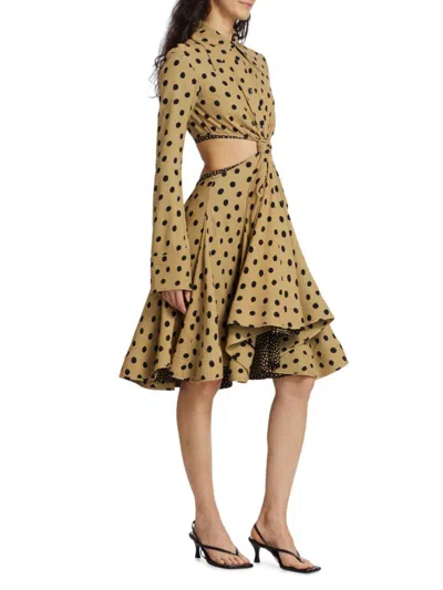 Proenza Schouler Knotted-front Cutout Polka-dot Dress In Khaki Black