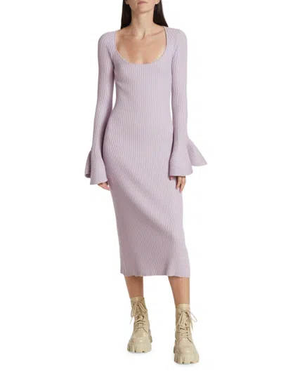 Proenza Schouler Women's Rib Fluted Sweater Midi Dress In Lavender