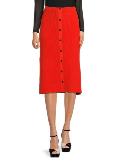 Proenza Schouler Women's Rib Knit Button Midi Skirt In Red