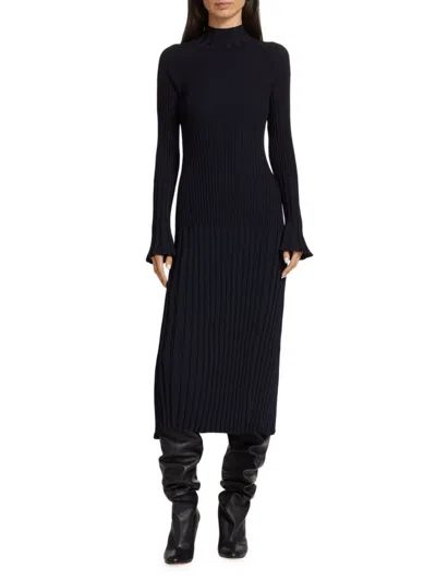 Proenza Schouler Carmen Mock-neck Long-sleeve Rib Midi Dress In Blue