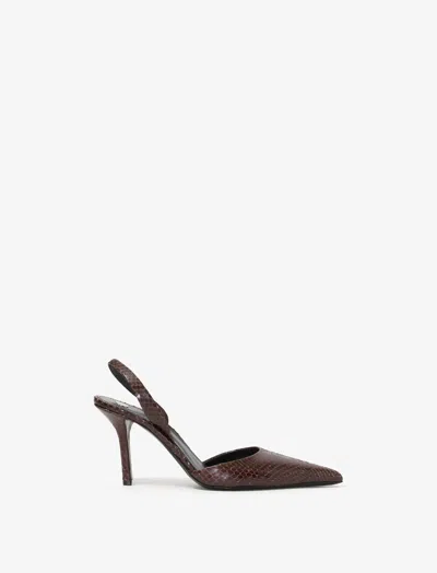 Proenza Schouler Women's Slash Slingback Pumps In Embossed Python Chocolate In Multi