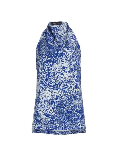 Proenza Schouler Theda Printed Crepe De Chine Cowl-neck Halter Top In Cobalt Multi