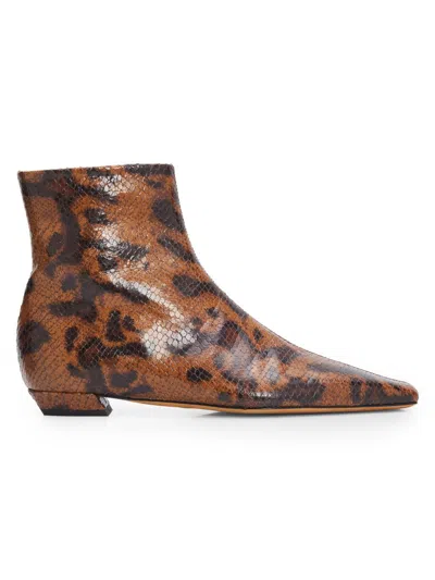 Proenza Schouler Trap Flat Ankle Boots In Embossed-python In Brown