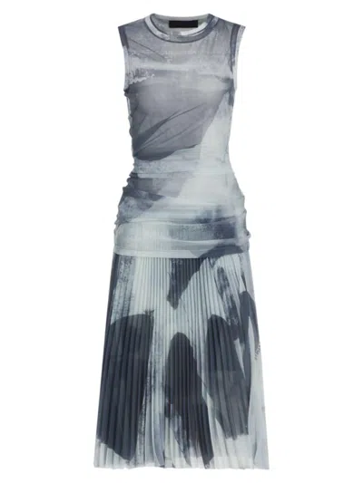 PROENZA SCHOULER WOMEN'S ZOE ABSTRACT PLEATED MIDI-DRESS