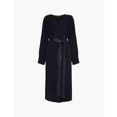 Proenza Schouler Womens Black Enya V-neck Belted Crepe Midi Dress