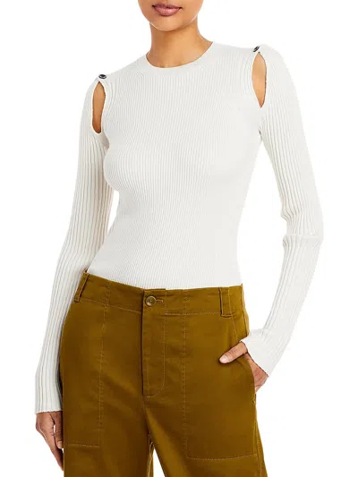 Proenza Schouler Womens Ribbed Knit Crewneck Pullover Sweater In White