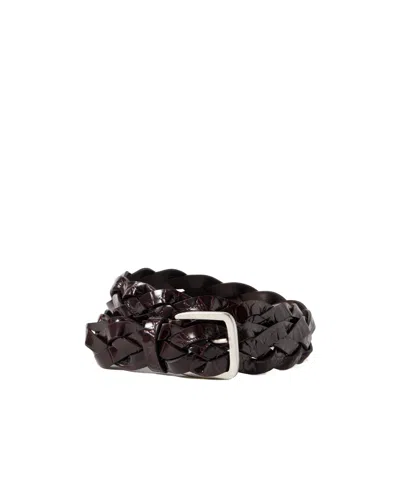 Proenza Schouler Braided Glossed Croc-effect Leather Belt In Brown