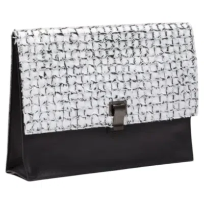 Pre-owned Proenza Schouler Woven Tweed Wrap Clutch Black & White Leather Authentic