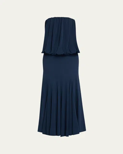 Proenza Schouler Yael Draped Strapless Matte Jersey Dress In Blue