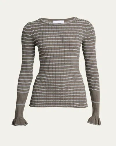 Proenza Schouler Yasmine Stripe Rib-knit Sweater In Gray